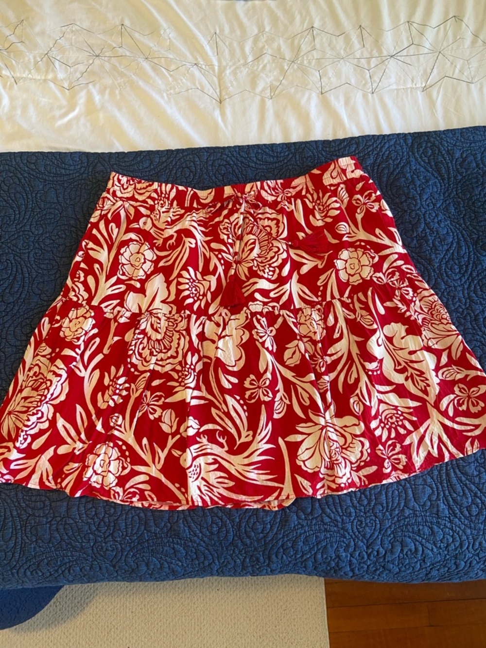 Red Floral Tiered Women's Skirt